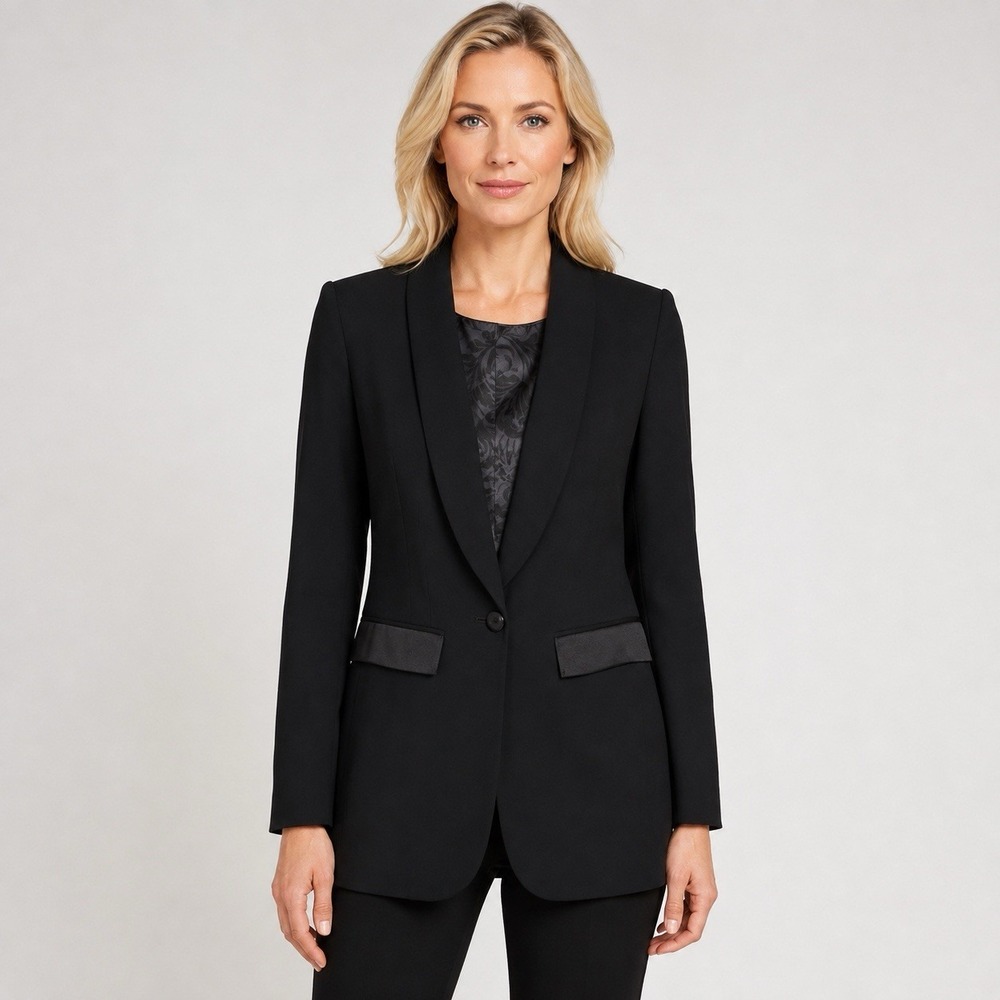 Anthropologie Essential Boyfriend Blazer Black Tuxedo Longline Jacket Edgy SZ 0